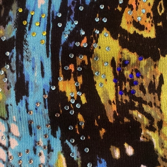Prima Bella colorful blue and black cardigan with colorful sequin throughout. 2X - Picture 6 of 9